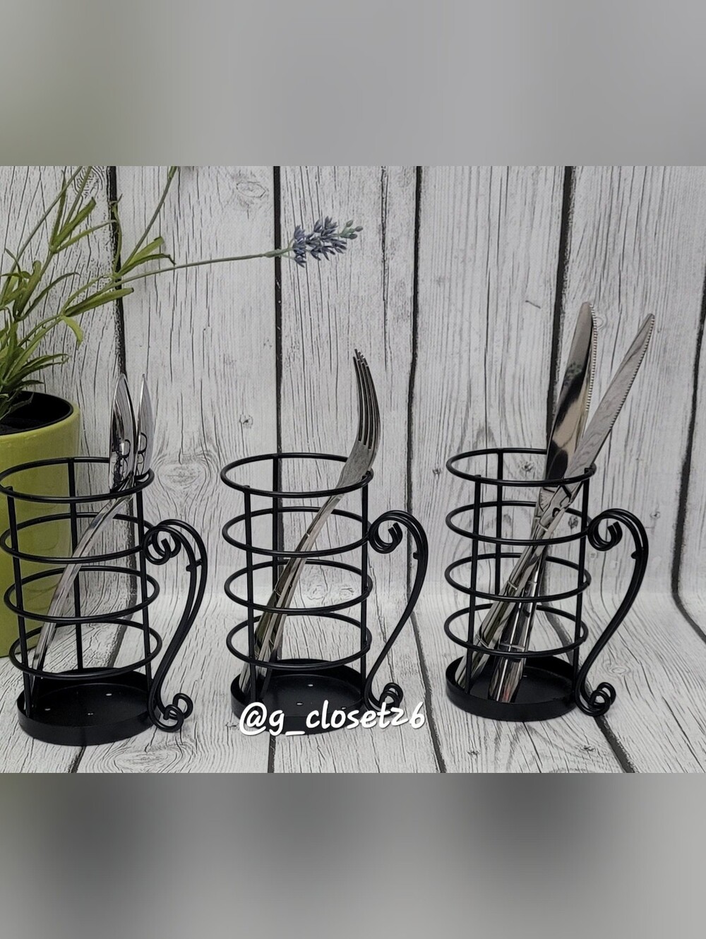 Black Spiral Metal Utensil Holders - Stylish Cutlery Organizer